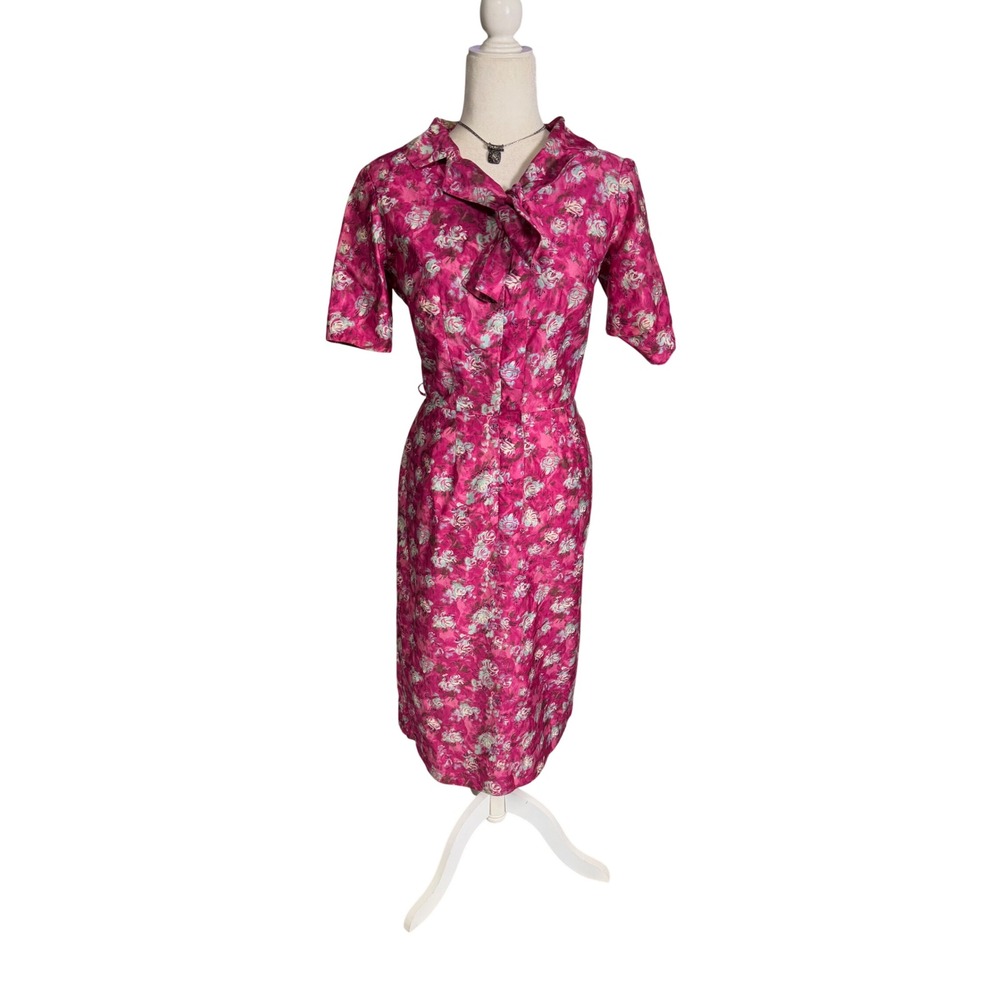 Vintage Handmade Dress M L One‎ of a Kind Novelty Print Retro Midi Belted